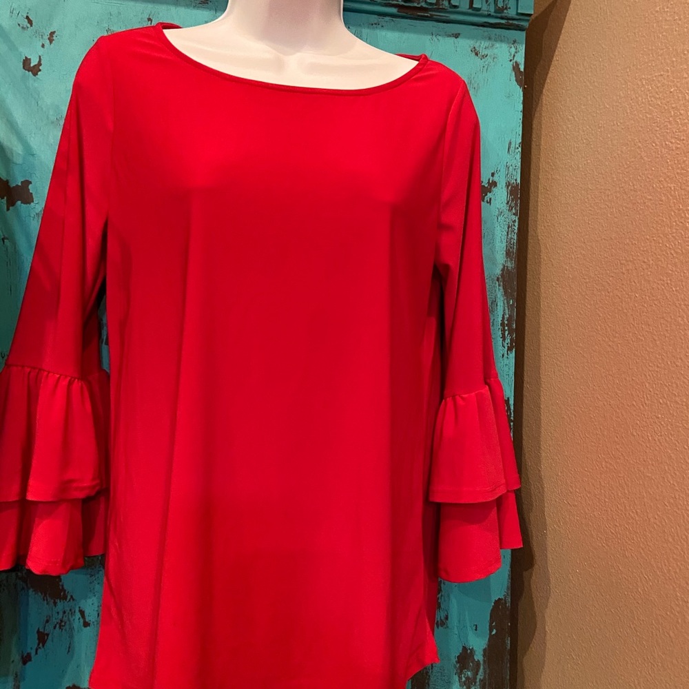 Faith & Joy Red Flutter Sleeve Top